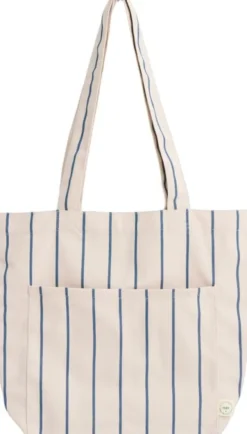 Outdoor Market Tote Bag - Medium - Beige with blue stripe