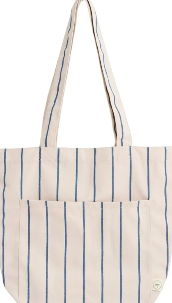 Outdoor Market Tote Bag - Medium - Beige with blue stripe