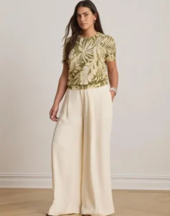 Palm-Frond-Print Short-Sleeve Sweater