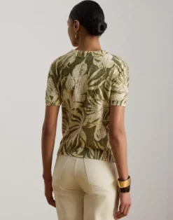 Palm-Frond-Print Short-Sleeve Sweater
