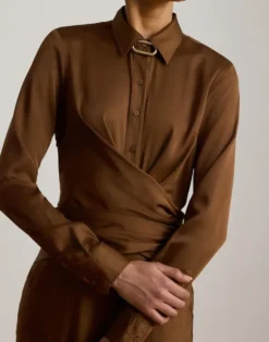 Pleated Button-Up Charmeuse Gown