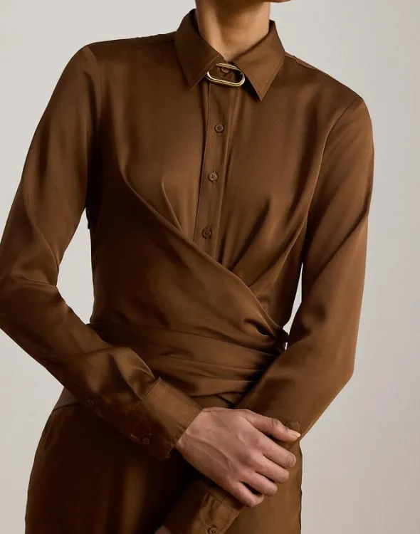 Pleated Button-Up Charmeuse Gown