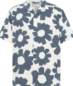 Relaxed linen-mix print short sleeve shirt