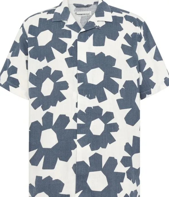 Relaxed linen-mix print short sleeve shirt