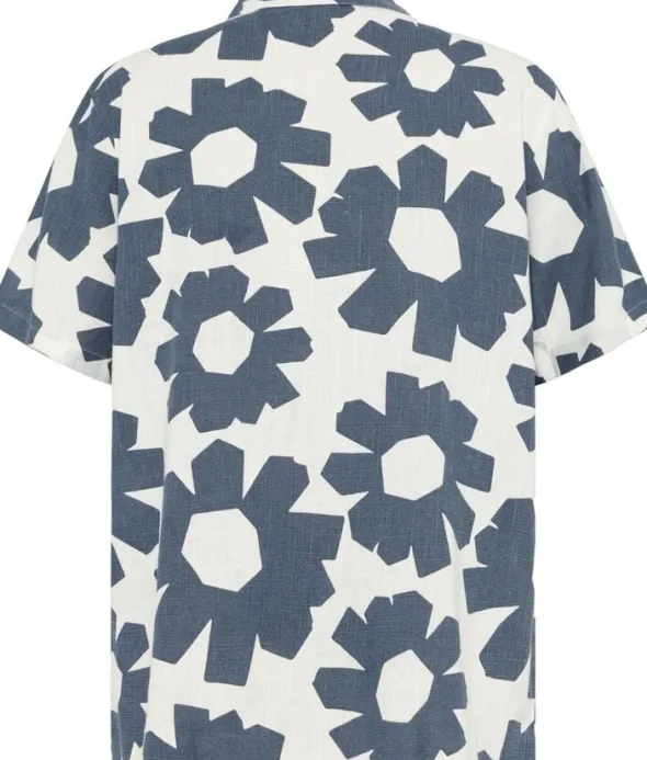 Relaxed linen-mix print short sleeve shirt