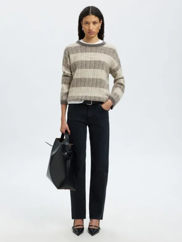 SLFALVA LS KNIT STRIPE O-NECK