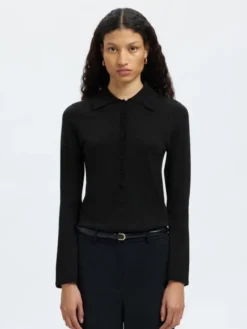 SLFLURA LS SLIM KNIT COLLAR NECK