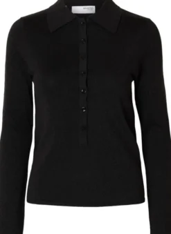 SLFLURA LS SLIM KNIT COLLAR NECK