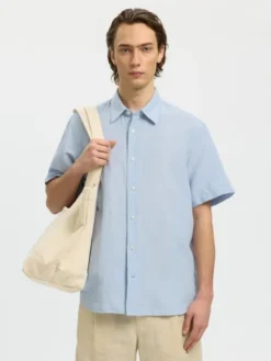 SLHREGCLAY LINENBLEND SS SHIRT CLA
