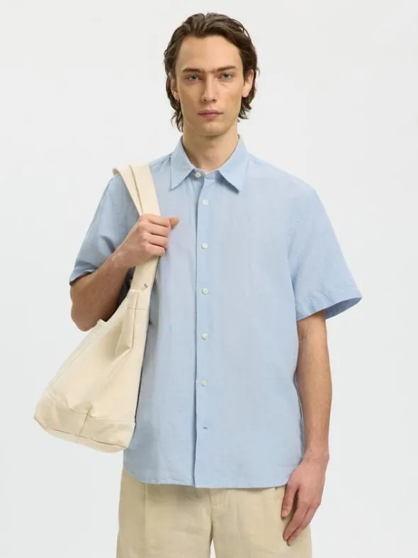 SLHREGCLAY LINENBLEND SS SHIRT CLA