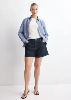 Straight mid-rise denim shorts