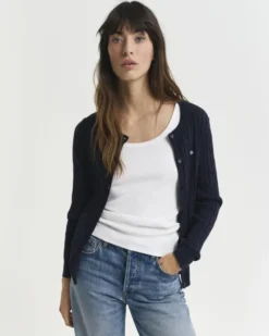 STRETCH COTTON CABLE CARDIGAN