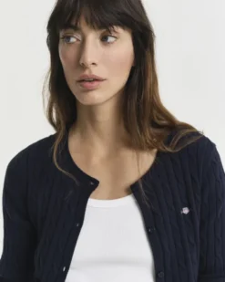 STRETCH COTTON CABLE CARDIGAN