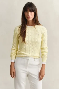 STRETCH COTTON CABLE C-NECK