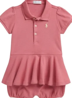 Stretch Mesh Peplum Polo Shortall
