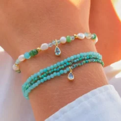 Waterdrop Crystal Necklace and Wrap Pearl Bracelet