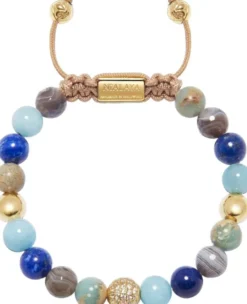 Women's Beaded Bracelet with Aquamarine, Blue Lapis, Opal, a