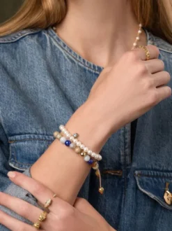 Women's Beaded Bracelet with Aquamarine, Blue Lapis, Opal, a