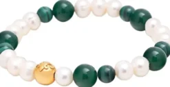 Women's Wristband with Pearls and Malachite