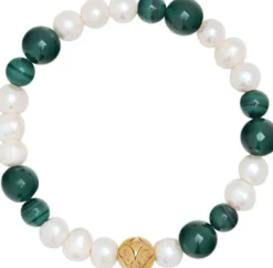 Women's Wristband with Pearls and Malachite