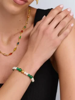 Women's Wristband with Pearls and Malachite